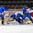 GRAND FORKS, NORTH DAKOTA - APRIL 19: Sweden's Filip Gustavsson #1 makes a save while Hugo Danielsson #7, Timothy Liljegren #19, and Russia's Mikhail Bitsadze #9 looks on during preliminary round action at the 2016 IIHF Ice Hockey U18 World Championship. (Photo by Matt Zambonin/HHOF-IIHF Images)

